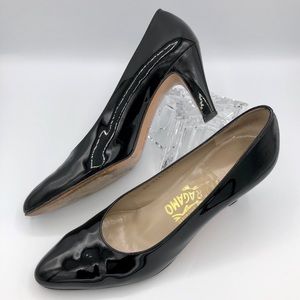 Ferragamo Black Patent Leather Office Heels W's 8